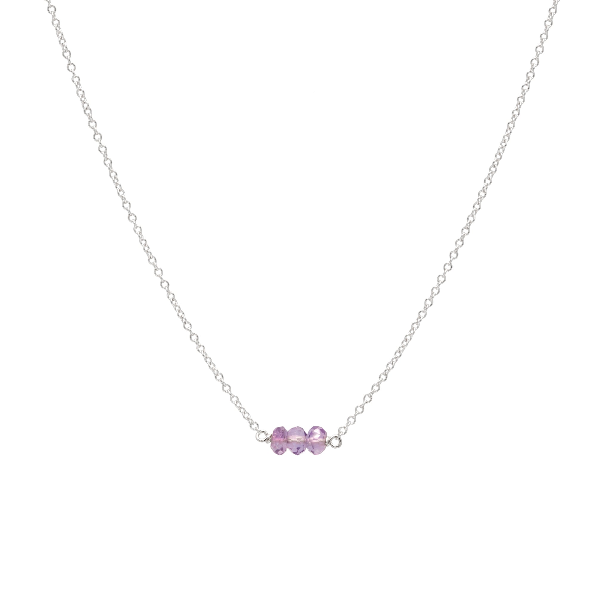 February Birthstone Three Gem Necklace with Faceted Amethyst