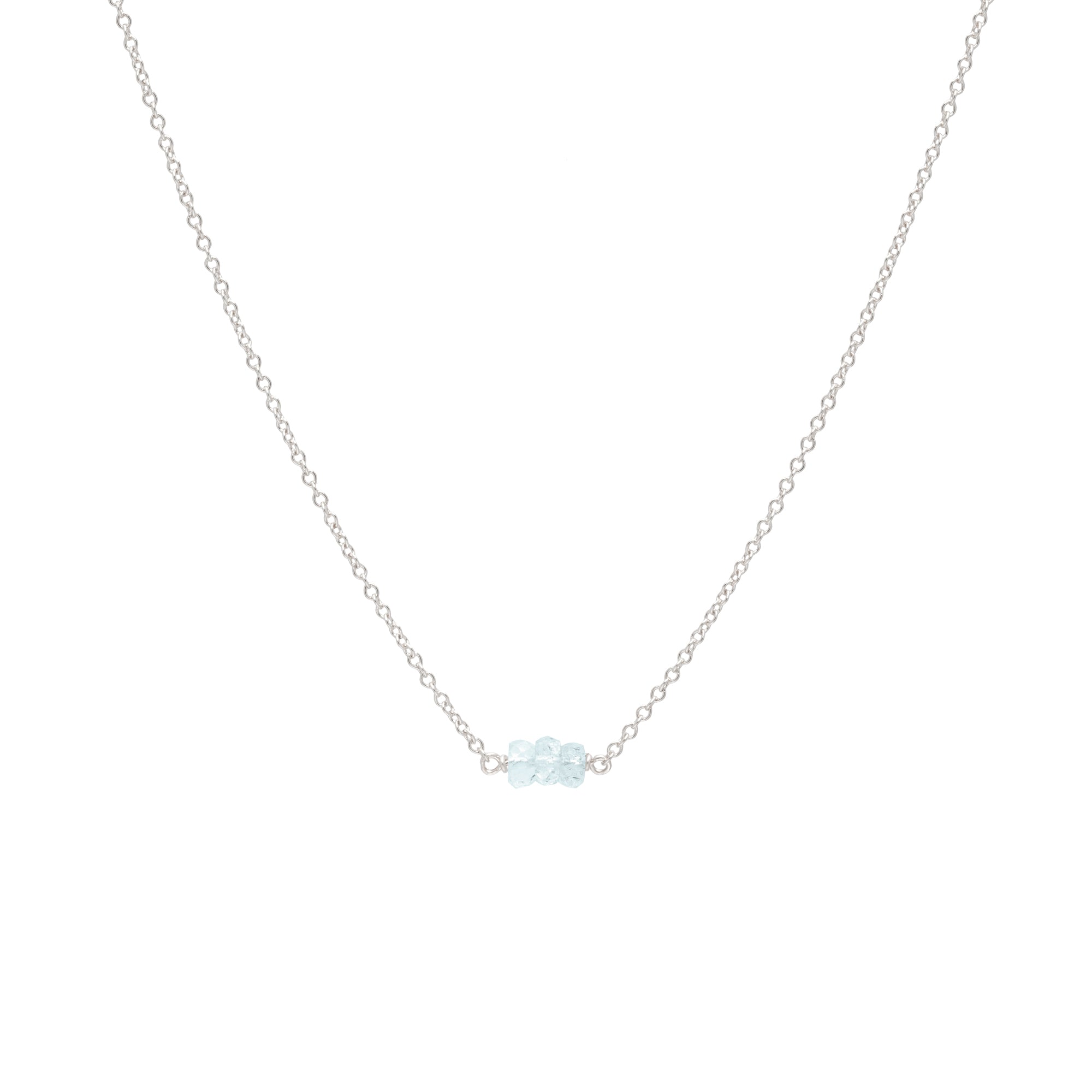 March Birthstone Three Gem Necklace with Faceted Aquamarine