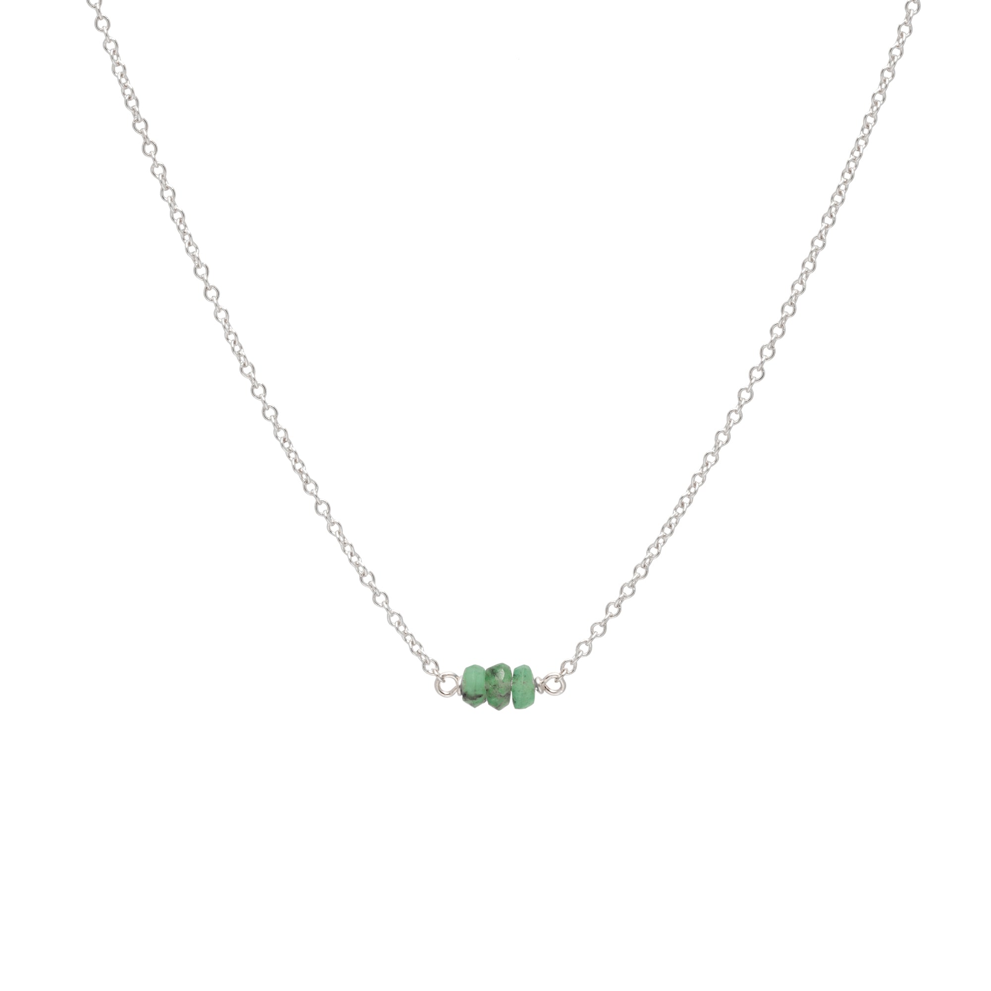 May Birthstone Three Gem Necklace with Faceted Emeralds