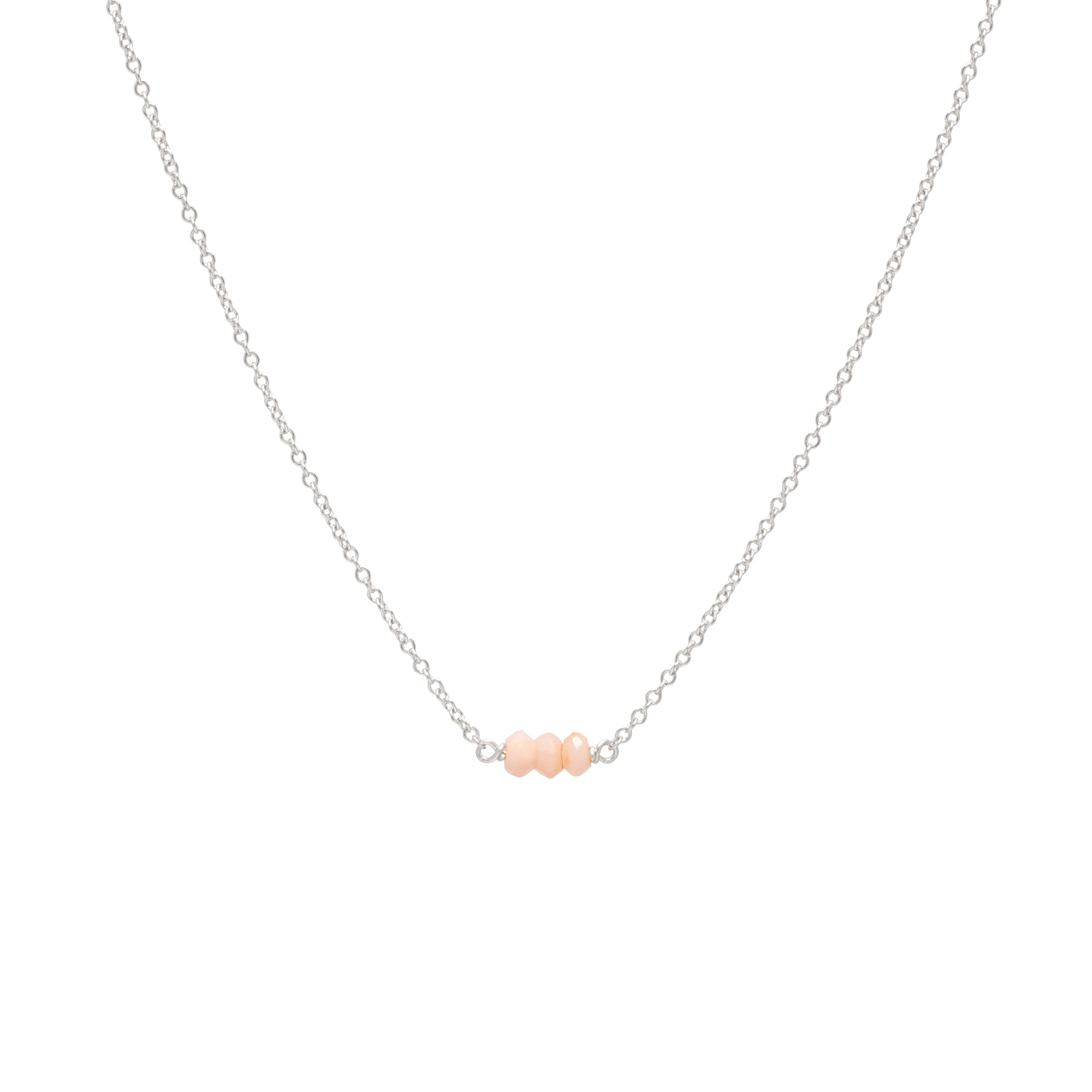 October Birthstone Three Gem Necklace with Faceted Pink Opals