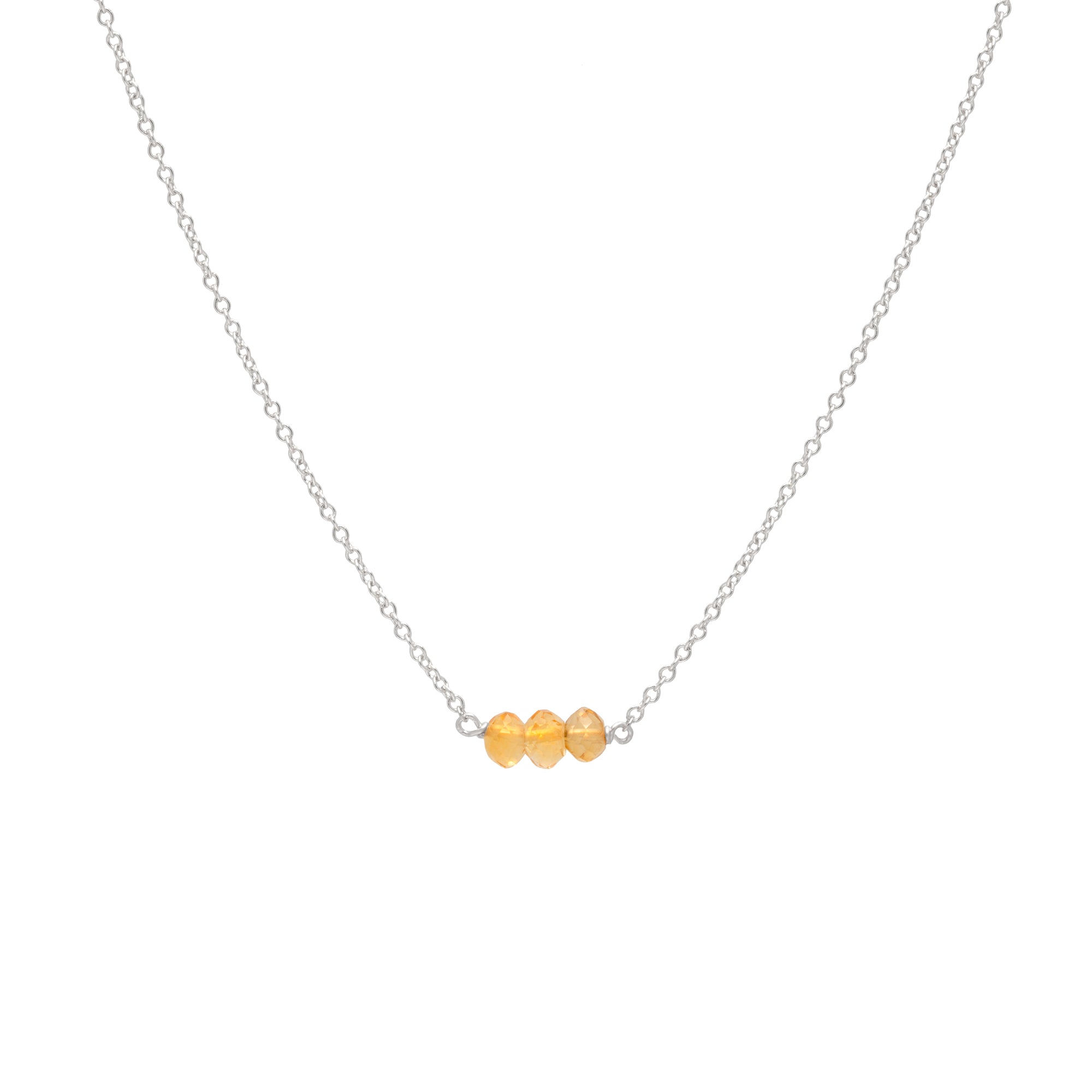 November Birthstone Three Gem Necklace with Faceted Citrine Gems